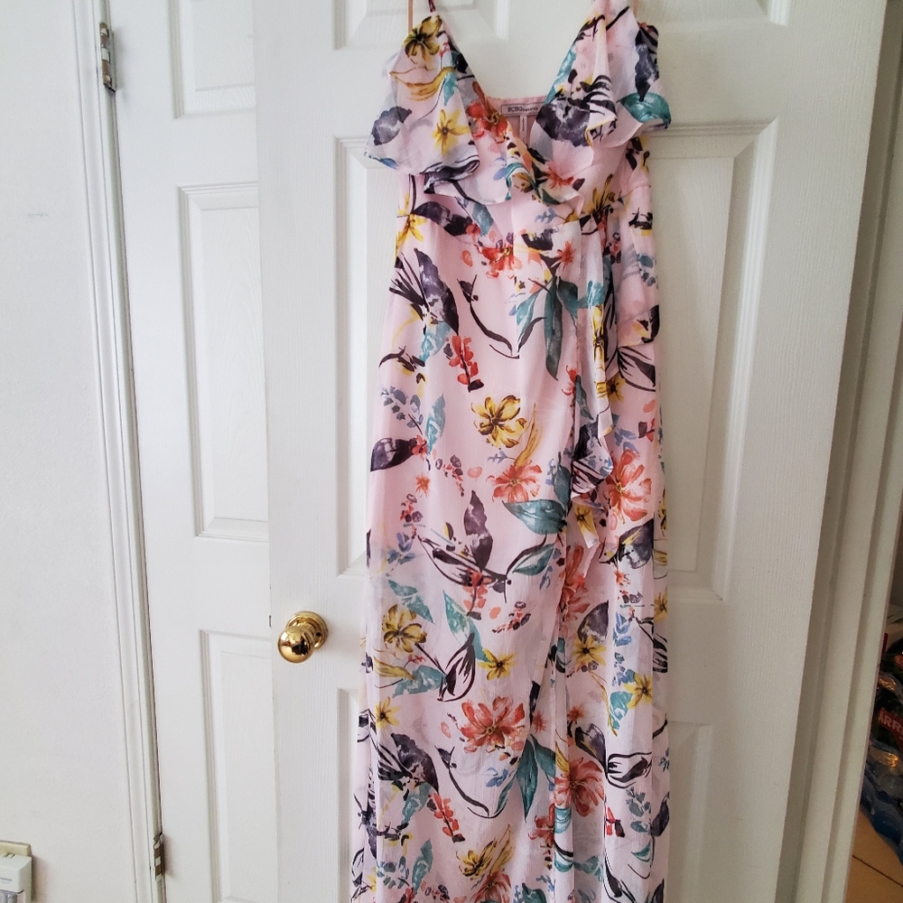NWT Pink Floral Ruffle Wrap Maxi Dress